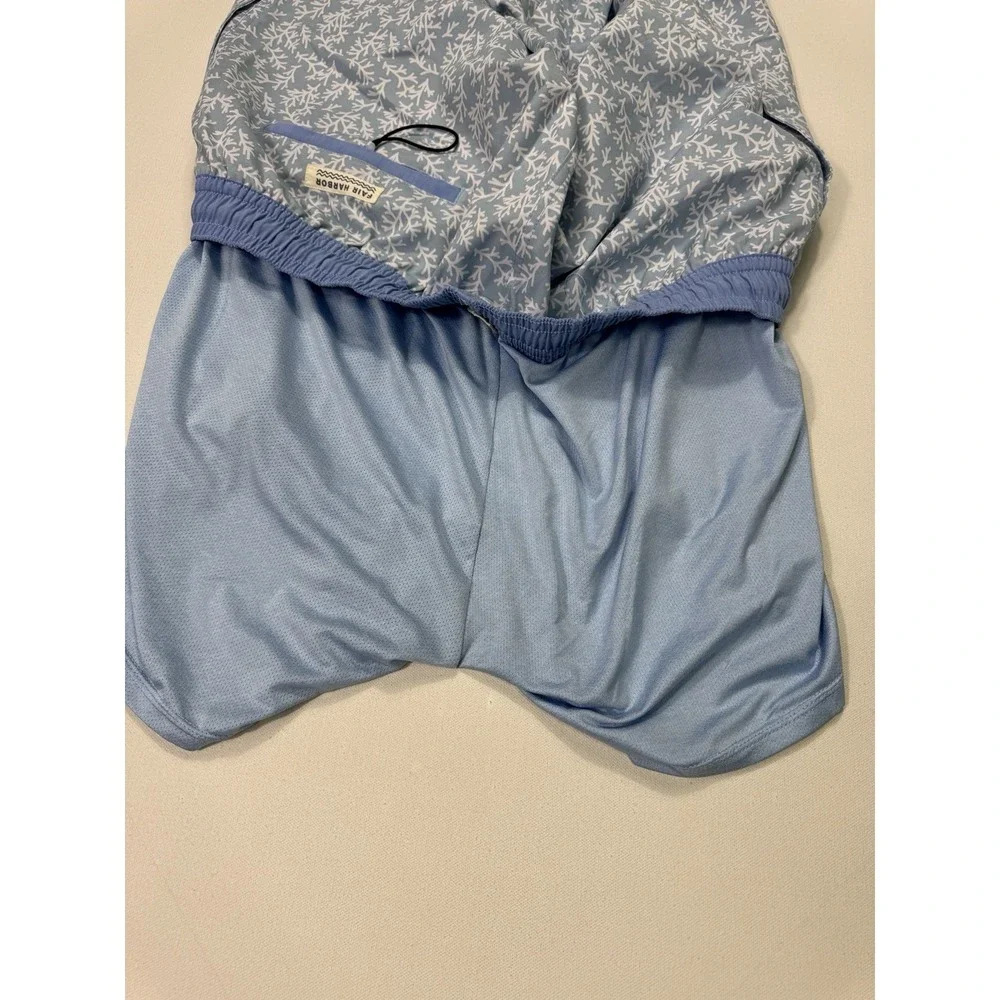 Fair Harbor Swim Trunks Mens 2XL Blue White Floral Performance Lined Shorts 7”
